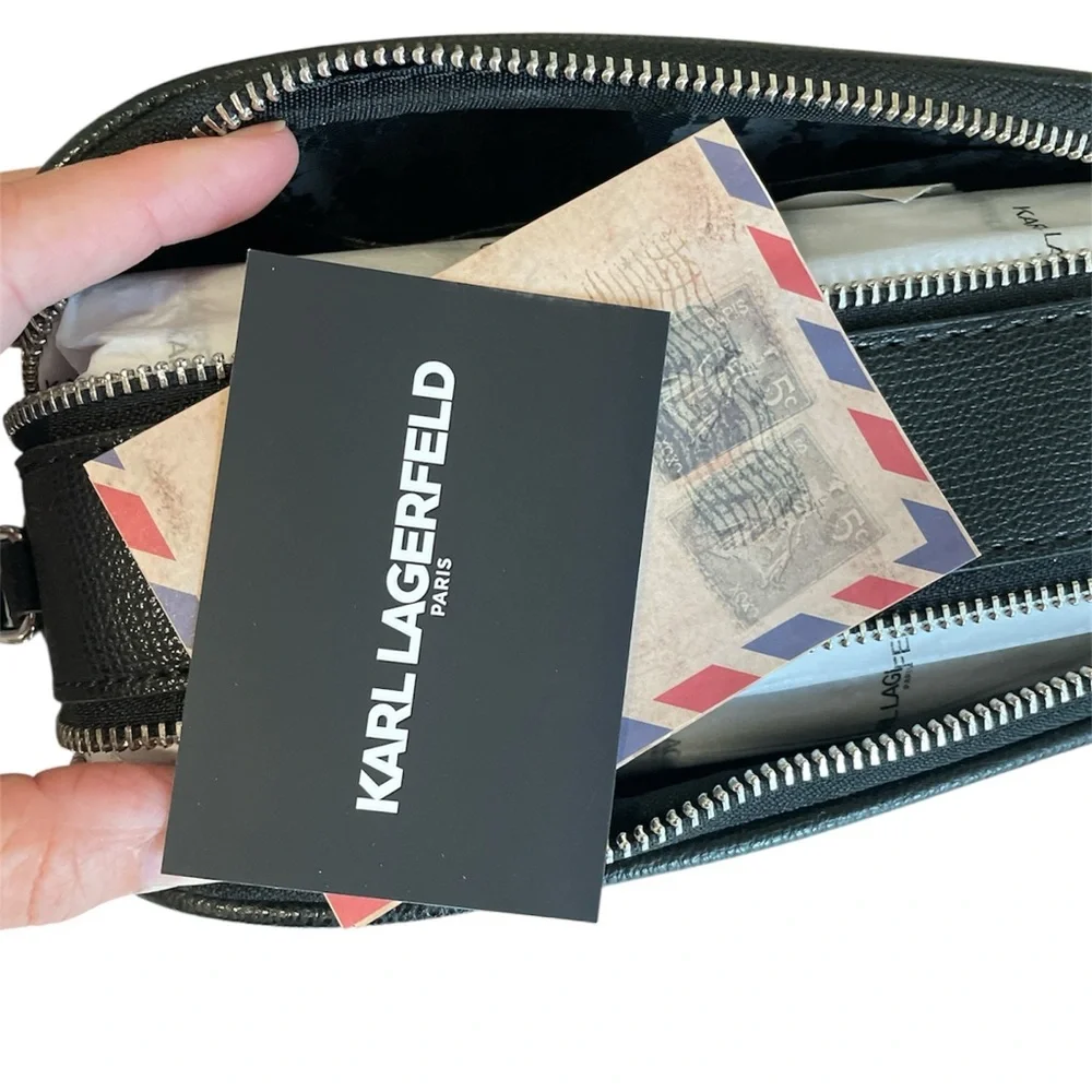 Karl Lagerfeld Black Crossbody Bag Multicolor Logo | NWT Designer Purse - Picture 3 of 9